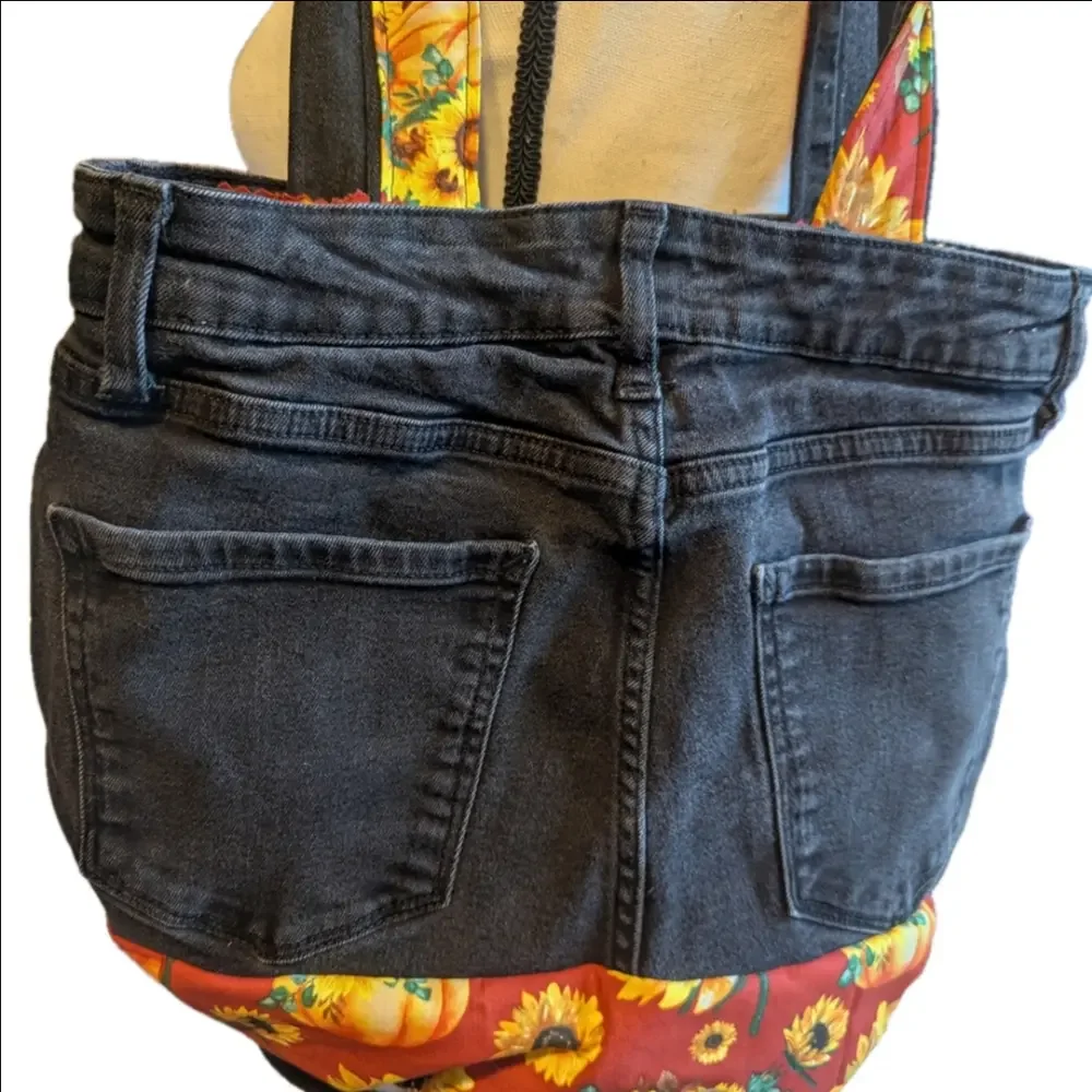 Sunflower Print Denim Jean Purse